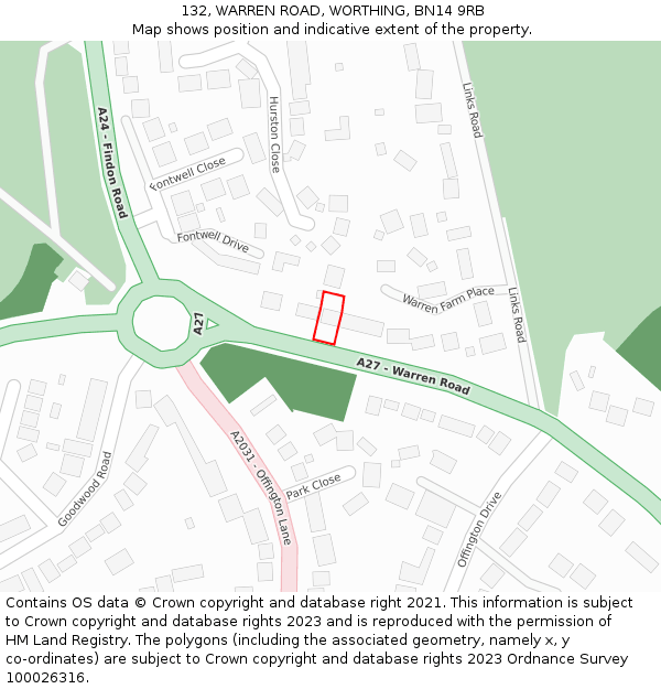 132, WARREN ROAD, WORTHING, BN14 9RB: Location map and indicative extent of plot