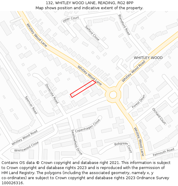 132, WHITLEY WOOD LANE, READING, RG2 8PP: Location map and indicative extent of plot
