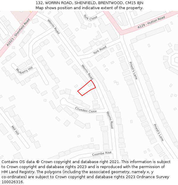 132, WORRIN ROAD, SHENFIELD, BRENTWOOD, CM15 8JN: Location map and indicative extent of plot