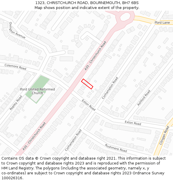 1323, CHRISTCHURCH ROAD, BOURNEMOUTH, BH7 6BS: Location map and indicative extent of plot