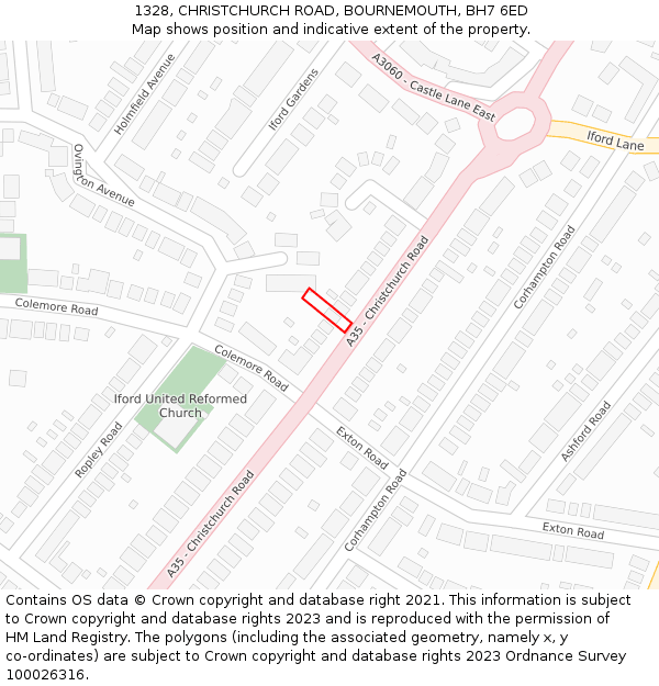 1328, CHRISTCHURCH ROAD, BOURNEMOUTH, BH7 6ED: Location map and indicative extent of plot