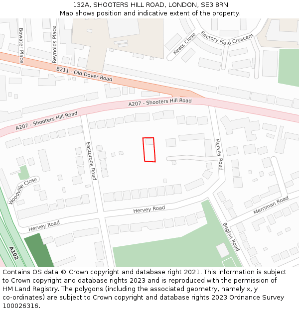 132A, SHOOTERS HILL ROAD, LONDON, SE3 8RN: Location map and indicative extent of plot