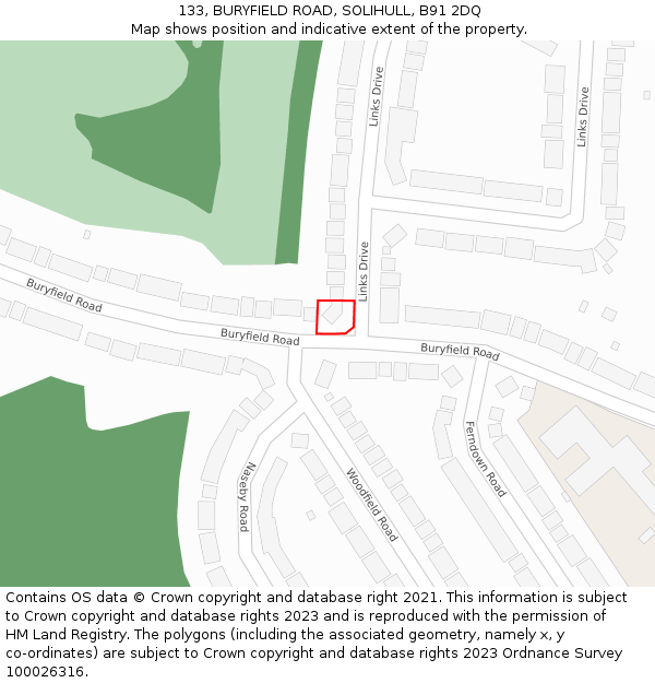 133, BURYFIELD ROAD, SOLIHULL, B91 2DQ: Location map and indicative extent of plot