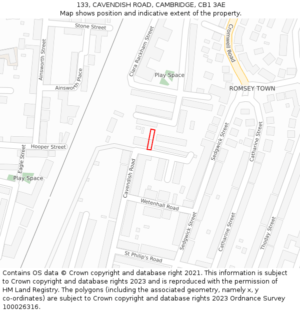 133, CAVENDISH ROAD, CAMBRIDGE, CB1 3AE: Location map and indicative extent of plot