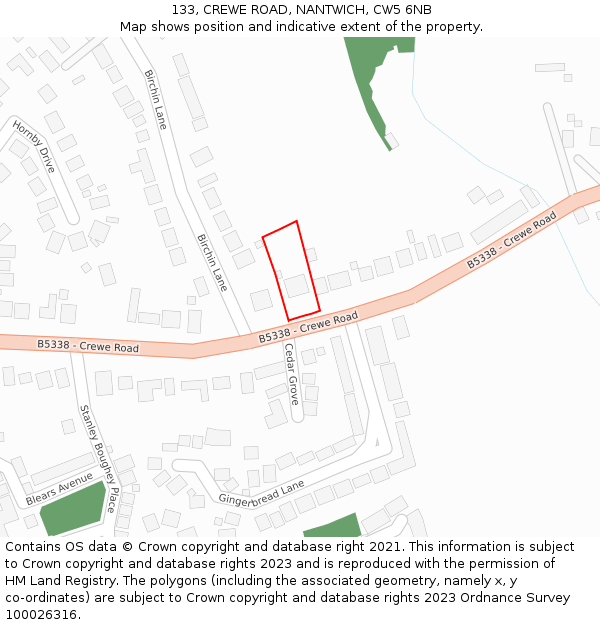 133, CREWE ROAD, NANTWICH, CW5 6NB: Location map and indicative extent of plot