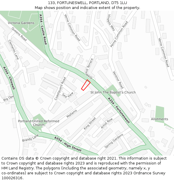 133, FORTUNESWELL, PORTLAND, DT5 1LU: Location map and indicative extent of plot