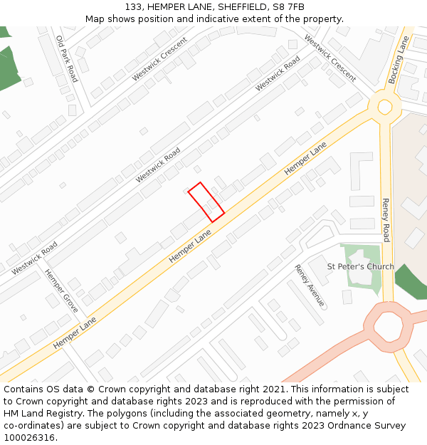 133, HEMPER LANE, SHEFFIELD, S8 7FB: Location map and indicative extent of plot