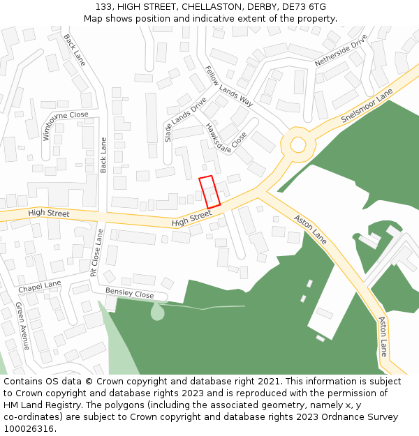 133, HIGH STREET, CHELLASTON, DERBY, DE73 6TG: Location map and indicative extent of plot