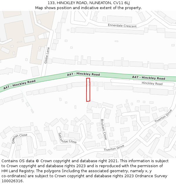 133, HINCKLEY ROAD, NUNEATON, CV11 6LJ: Location map and indicative extent of plot