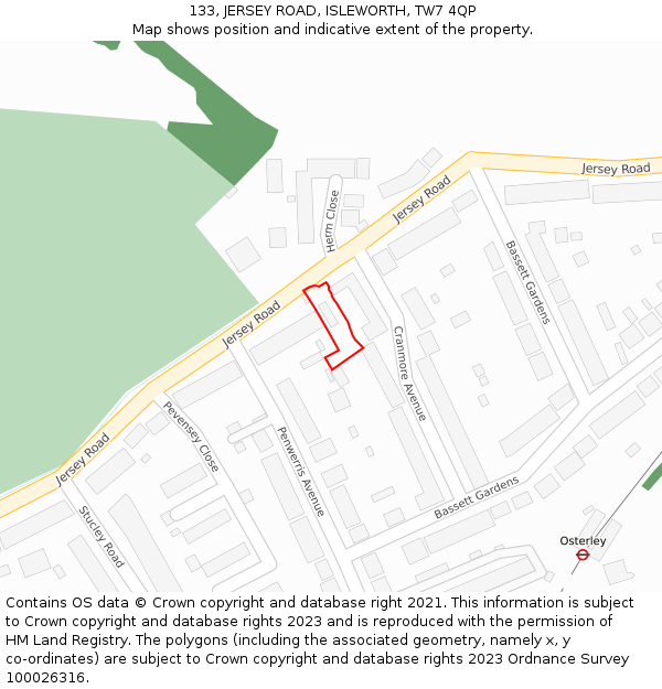 133, JERSEY ROAD, ISLEWORTH, TW7 4QP: Location map and indicative extent of plot