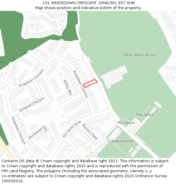 133, KINGSDOWN CRESCENT, DAWLISH, EX7 0HB: Location map and indicative extent of plot