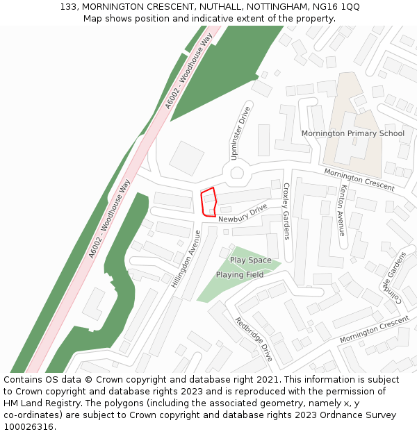 133, MORNINGTON CRESCENT, NUTHALL, NOTTINGHAM, NG16 1QQ: Location map and indicative extent of plot