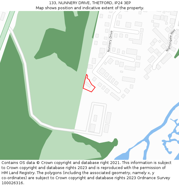 133, NUNNERY DRIVE, THETFORD, IP24 3EP: Location map and indicative extent of plot