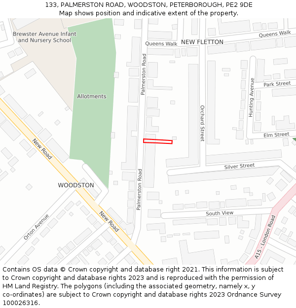 133, PALMERSTON ROAD, WOODSTON, PETERBOROUGH, PE2 9DE: Location map and indicative extent of plot