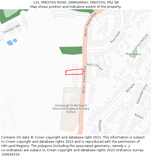 133, PRESTON ROAD, GRIMSARGH, PRESTON, PR2 5JP: Location map and indicative extent of plot