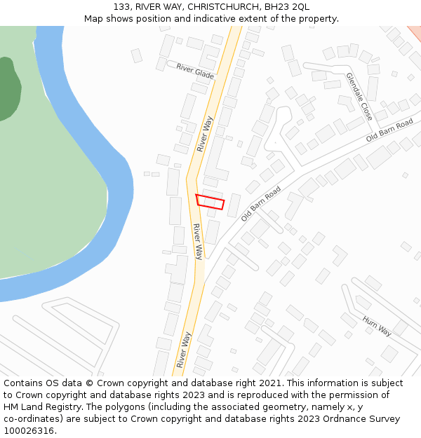 133, RIVER WAY, CHRISTCHURCH, BH23 2QL: Location map and indicative extent of plot