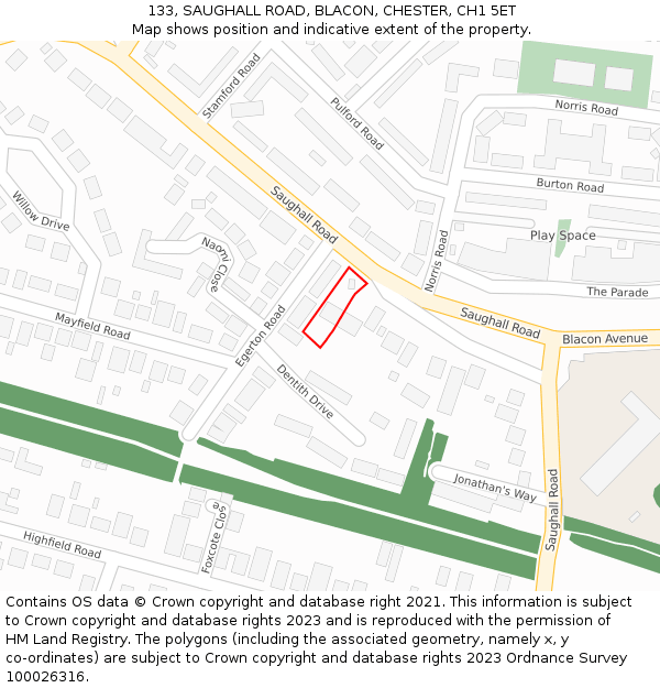 133, SAUGHALL ROAD, BLACON, CHESTER, CH1 5ET: Location map and indicative extent of plot