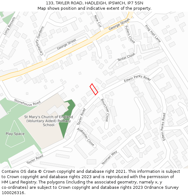 133, TAYLER ROAD, HADLEIGH, IPSWICH, IP7 5SN: Location map and indicative extent of plot