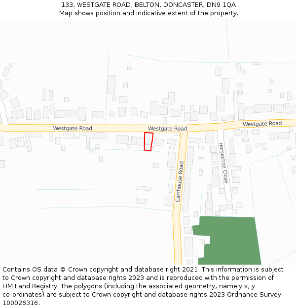 133, WESTGATE ROAD, BELTON, DONCASTER, DN9 1QA: Location map and indicative extent of plot