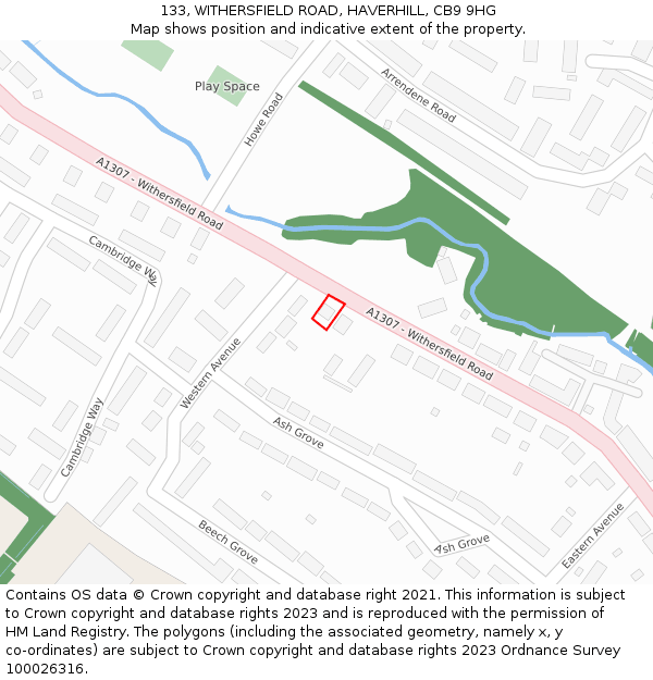 133, WITHERSFIELD ROAD, HAVERHILL, CB9 9HG: Location map and indicative extent of plot