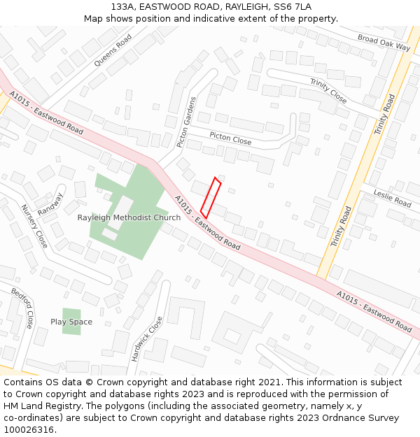 133A, EASTWOOD ROAD, RAYLEIGH, SS6 7LA: Location map and indicative extent of plot