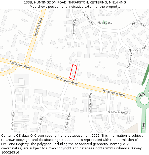 133B, HUNTINGDON ROAD, THRAPSTON, KETTERING, NN14 4NG: Location map and indicative extent of plot