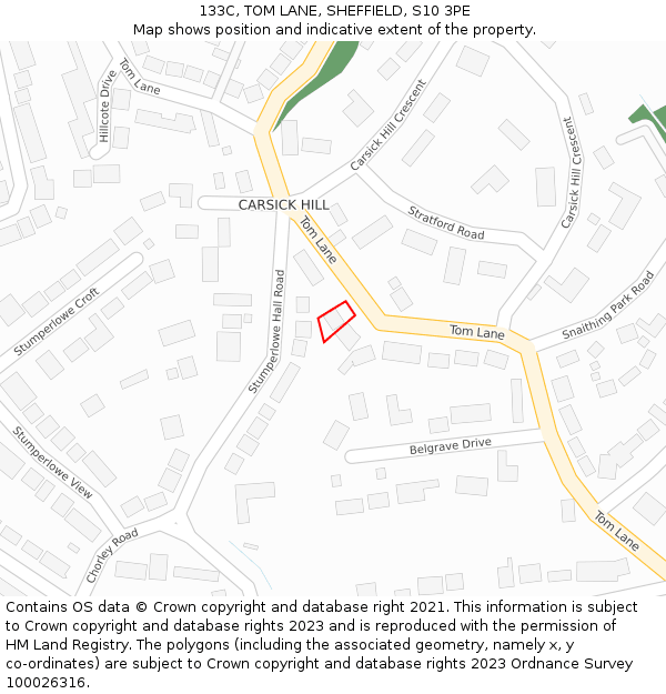133C, TOM LANE, SHEFFIELD, S10 3PE: Location map and indicative extent of plot