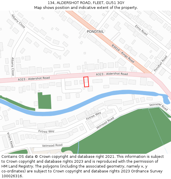 134, ALDERSHOT ROAD, FLEET, GU51 3GY: Location map and indicative extent of plot