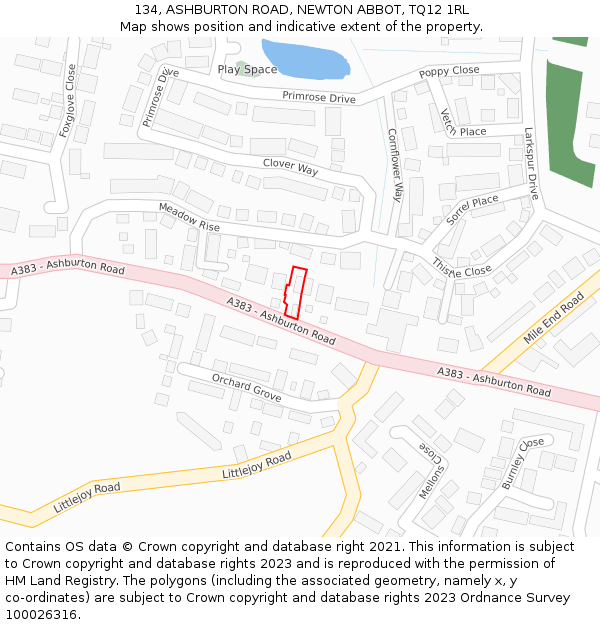134, ASHBURTON ROAD, NEWTON ABBOT, TQ12 1RL: Location map and indicative extent of plot