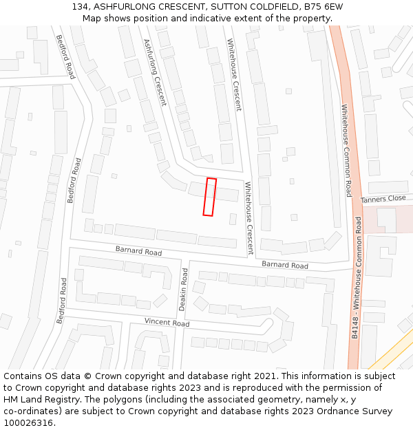 134, ASHFURLONG CRESCENT, SUTTON COLDFIELD, B75 6EW: Location map and indicative extent of plot