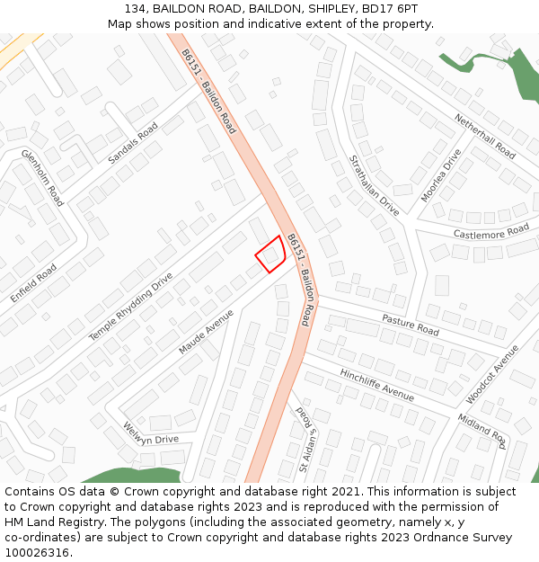 134, BAILDON ROAD, BAILDON, SHIPLEY, BD17 6PT: Location map and indicative extent of plot