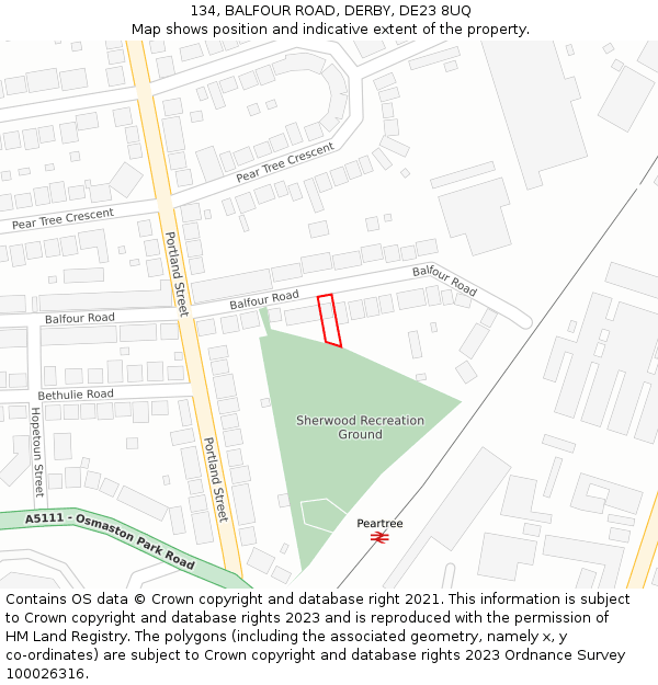 134, BALFOUR ROAD, DERBY, DE23 8UQ: Location map and indicative extent of plot