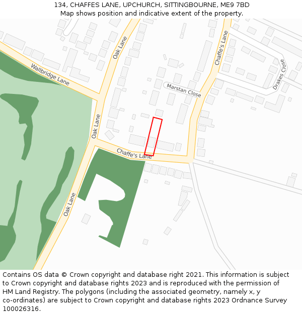 134, CHAFFES LANE, UPCHURCH, SITTINGBOURNE, ME9 7BD: Location map and indicative extent of plot