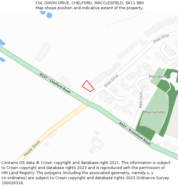 134, DIXON DRIVE, CHELFORD, MACCLESFIELD, SK11 9BX: Location map and indicative extent of plot