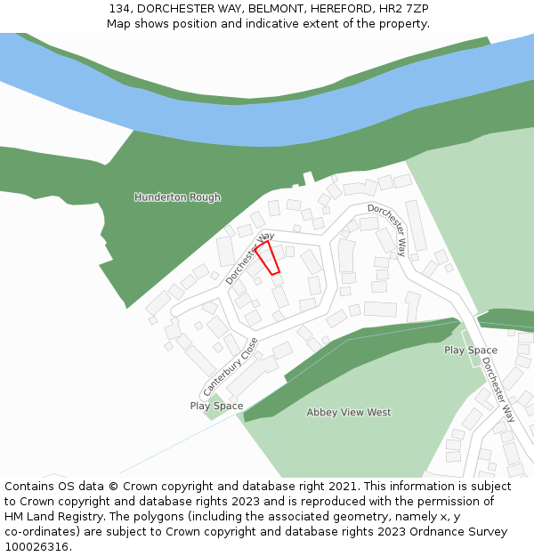 134, DORCHESTER WAY, BELMONT, HEREFORD, HR2 7ZP: Location map and indicative extent of plot