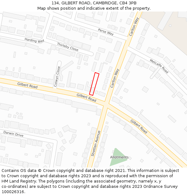 134, GILBERT ROAD, CAMBRIDGE, CB4 3PB: Location map and indicative extent of plot