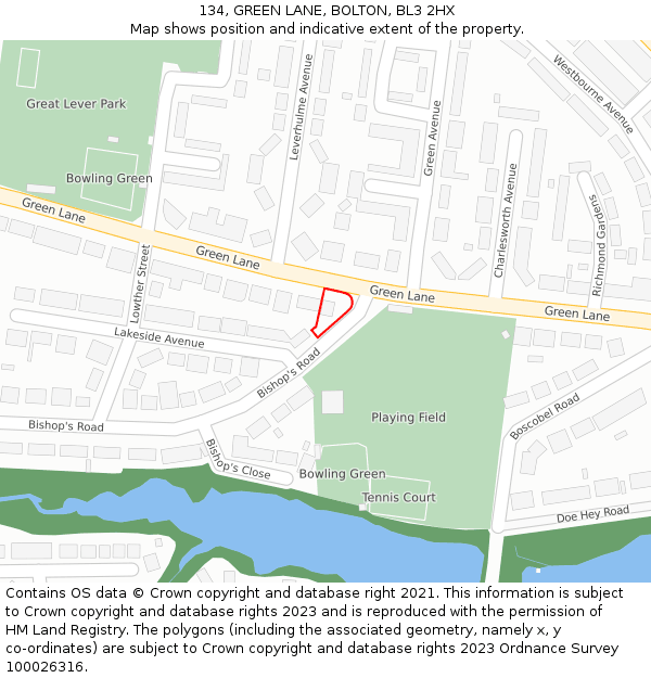 134, GREEN LANE, BOLTON, BL3 2HX: Location map and indicative extent of plot