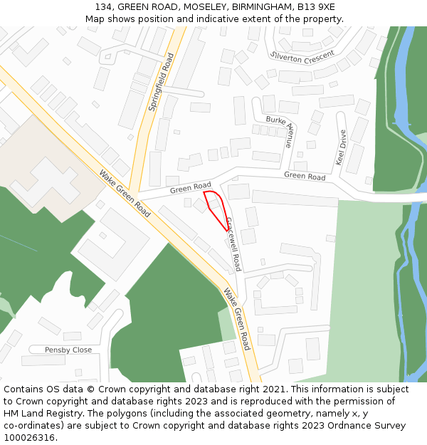 134, GREEN ROAD, MOSELEY, BIRMINGHAM, B13 9XE: Location map and indicative extent of plot