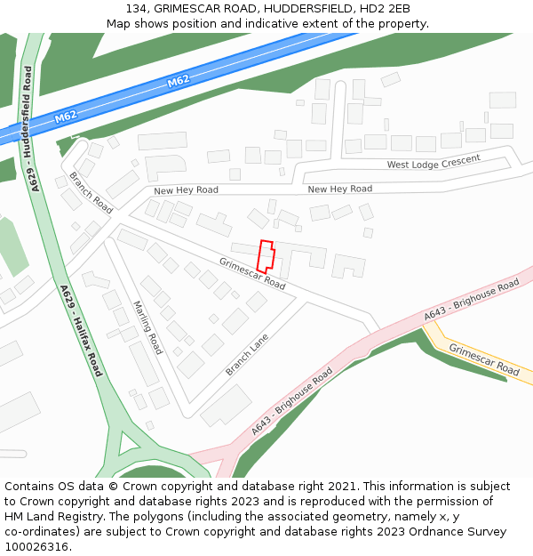 134, GRIMESCAR ROAD, HUDDERSFIELD, HD2 2EB: Location map and indicative extent of plot