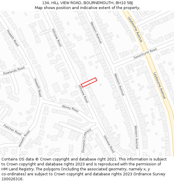 134, HILL VIEW ROAD, BOURNEMOUTH, BH10 5BJ: Location map and indicative extent of plot