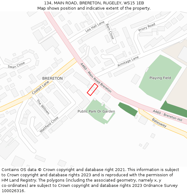 134, MAIN ROAD, BRERETON, RUGELEY, WS15 1EB: Location map and indicative extent of plot