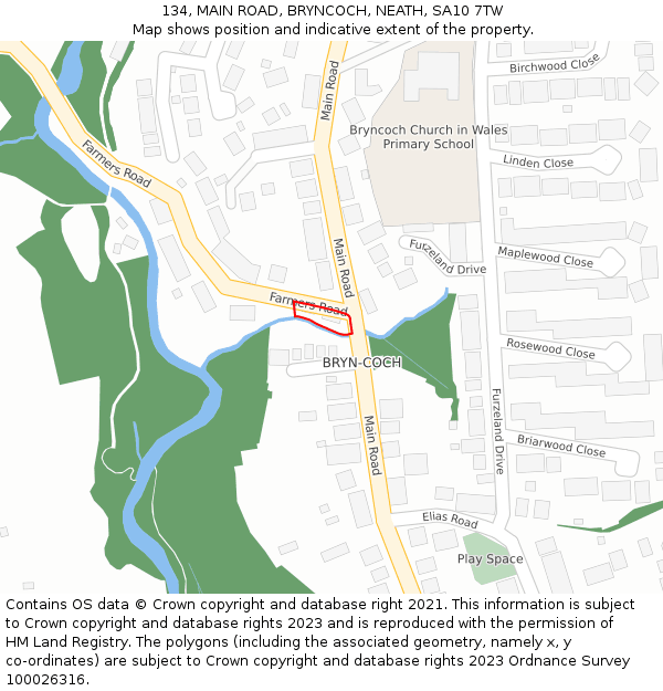 134, MAIN ROAD, BRYNCOCH, NEATH, SA10 7TW: Location map and indicative extent of plot