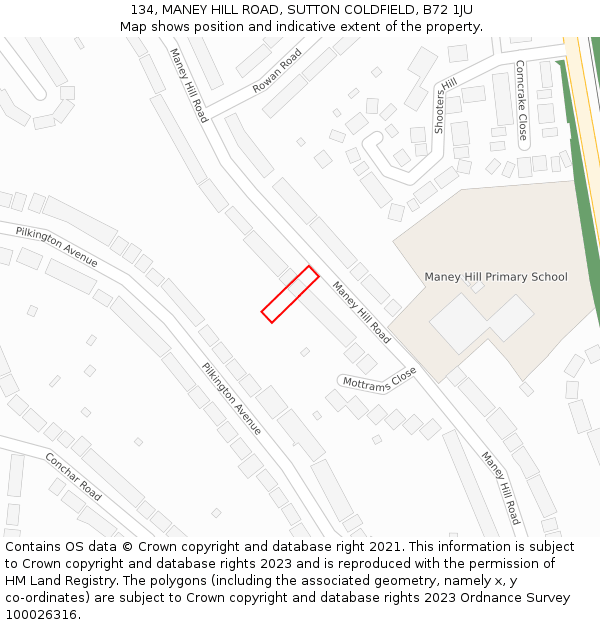 134, MANEY HILL ROAD, SUTTON COLDFIELD, B72 1JU: Location map and indicative extent of plot
