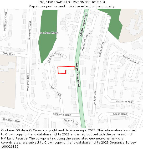 134, NEW ROAD, HIGH WYCOMBE, HP12 4LA: Location map and indicative extent of plot