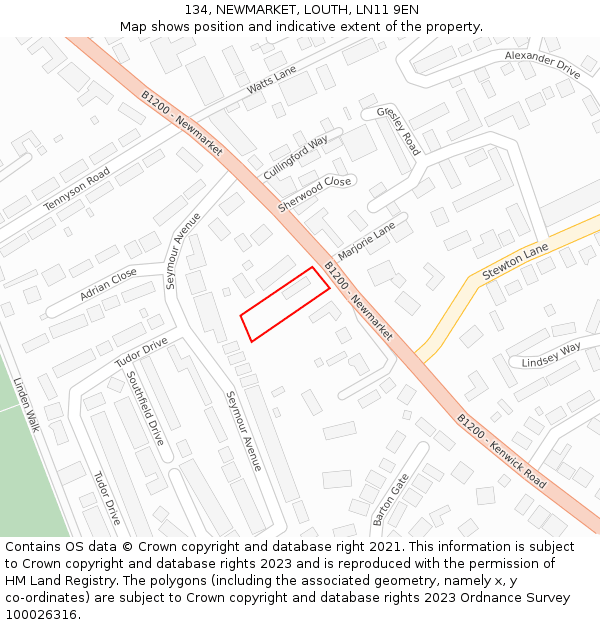 134, NEWMARKET, LOUTH, LN11 9EN: Location map and indicative extent of plot