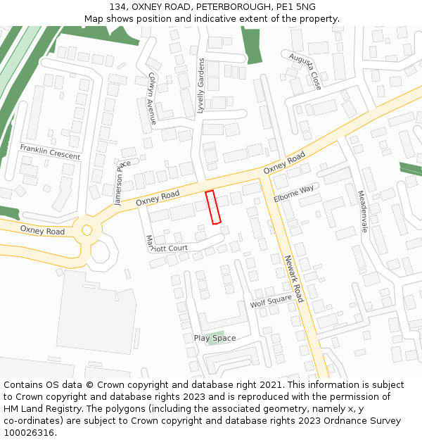 134, OXNEY ROAD, PETERBOROUGH, PE1 5NG: Location map and indicative extent of plot