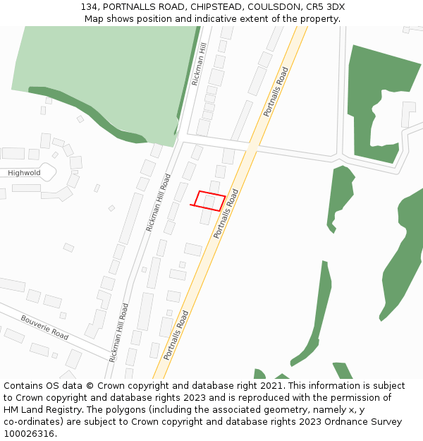 134, PORTNALLS ROAD, CHIPSTEAD, COULSDON, CR5 3DX: Location map and indicative extent of plot