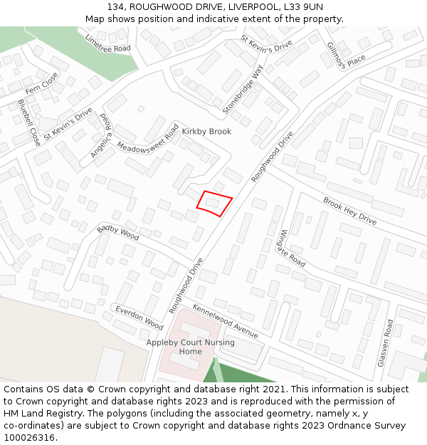 134, ROUGHWOOD DRIVE, LIVERPOOL, L33 9UN: Location map and indicative extent of plot
