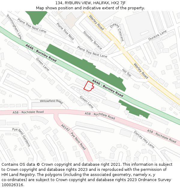 134, RYBURN VIEW, HALIFAX, HX2 7JF: Location map and indicative extent of plot