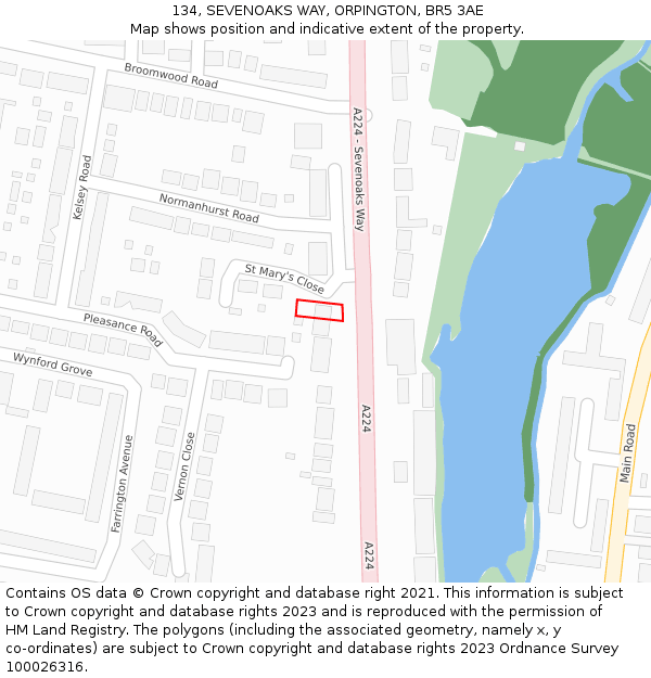 134, SEVENOAKS WAY, ORPINGTON, BR5 3AE: Location map and indicative extent of plot